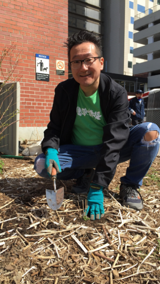 volunteer gardening at urban forest demonstration garden