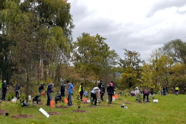 Volunteer at Oshawa planting event(©2021 Brian Millward / LEAF)