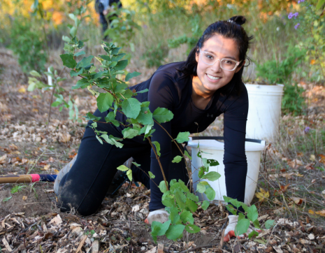 LEAF volunteer planting a tree at a community planting event